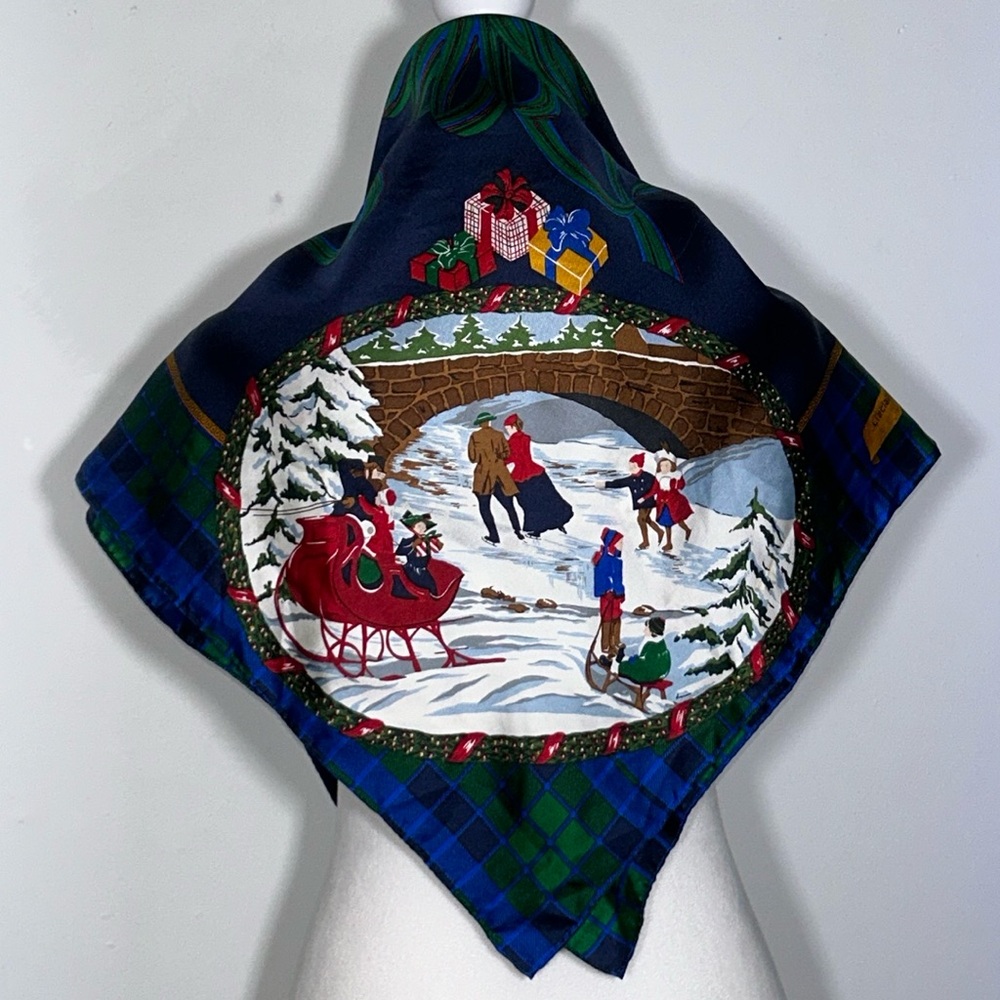 Vintage Liz Claiborne Square Silk Christmas Scarf 31” Made In Japan 31 X 31”